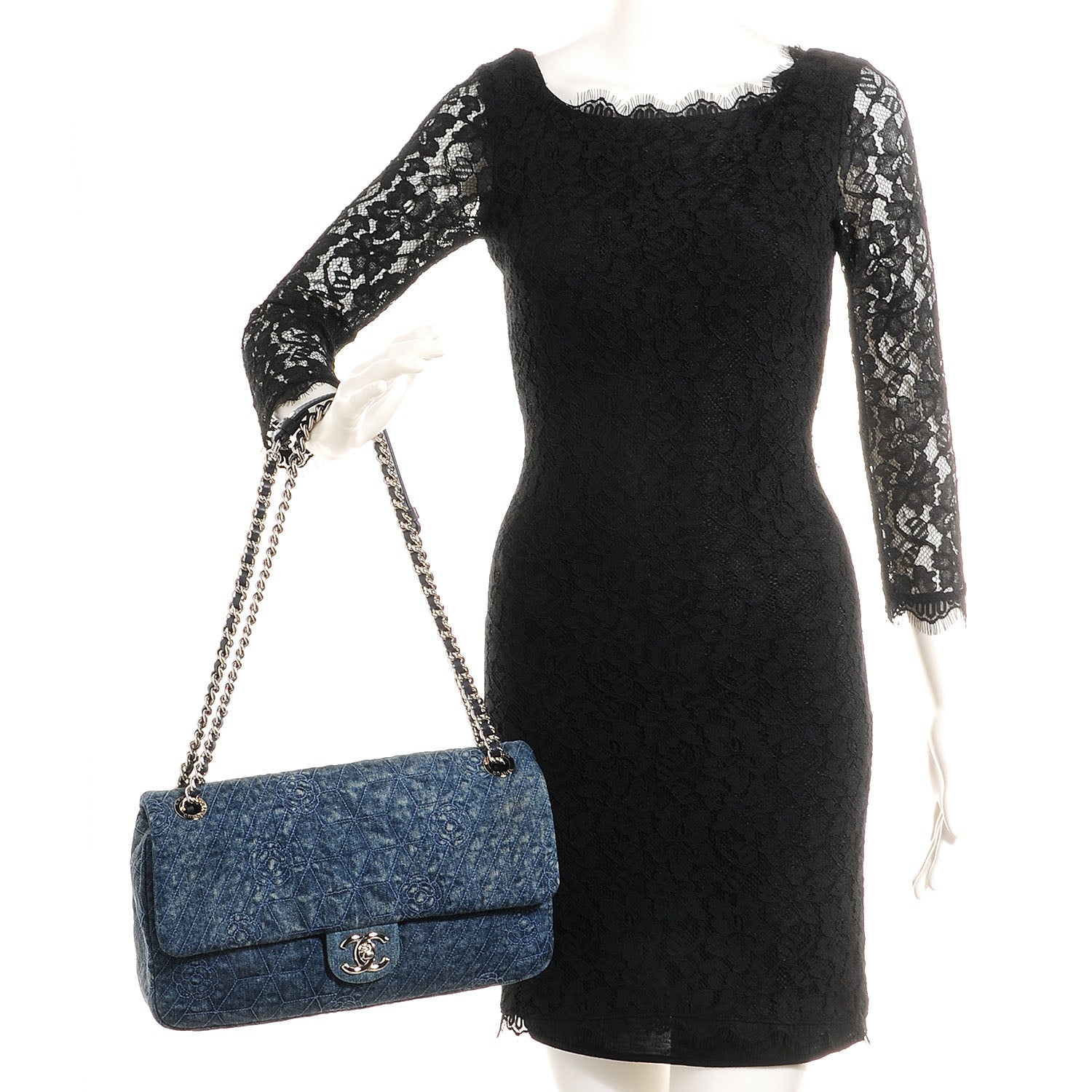 Chanel Denim Camellia Embroidered Large Flap Dark Blue 2 of 9