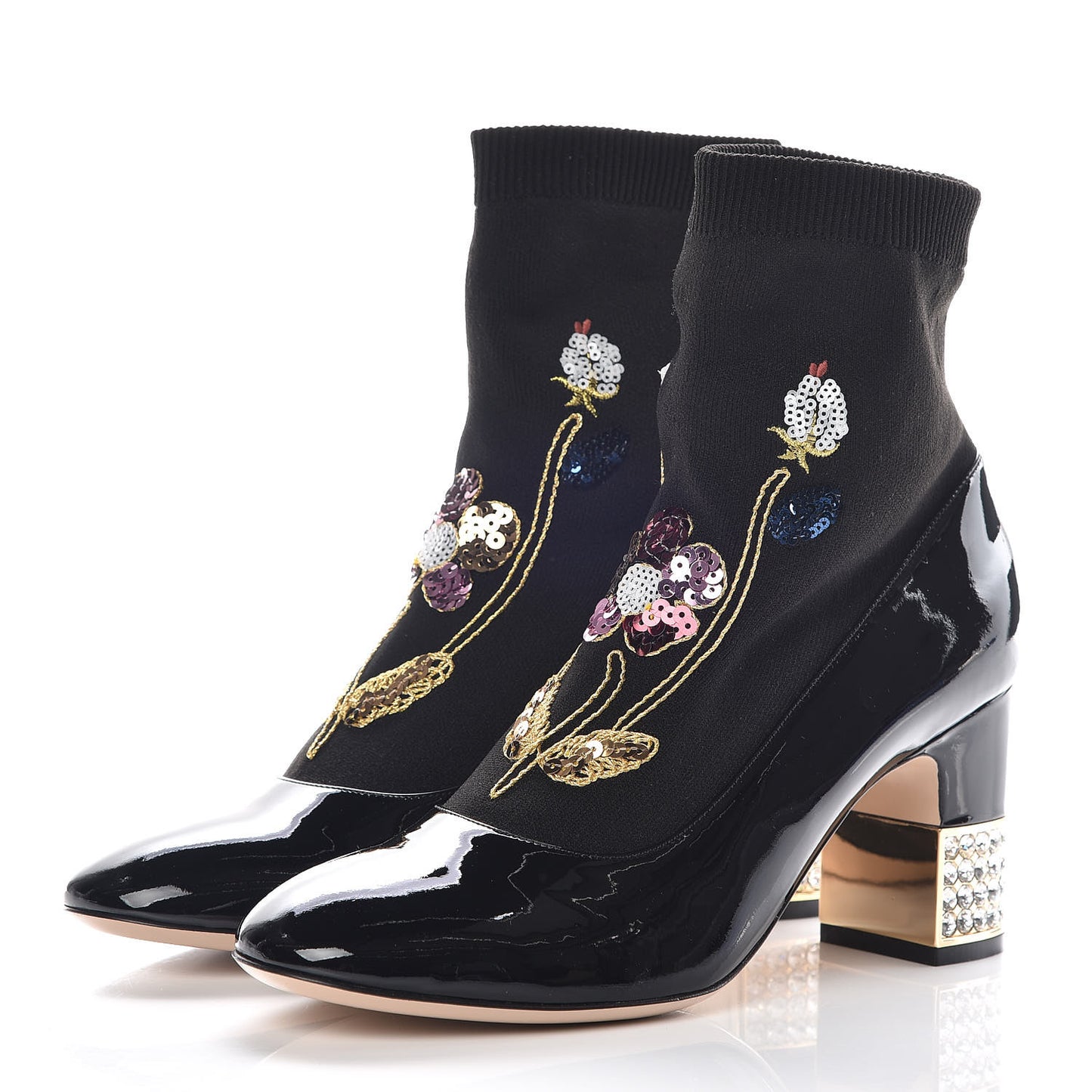 Patent Calfskin Candy Sock Ankle Boots 38 Black