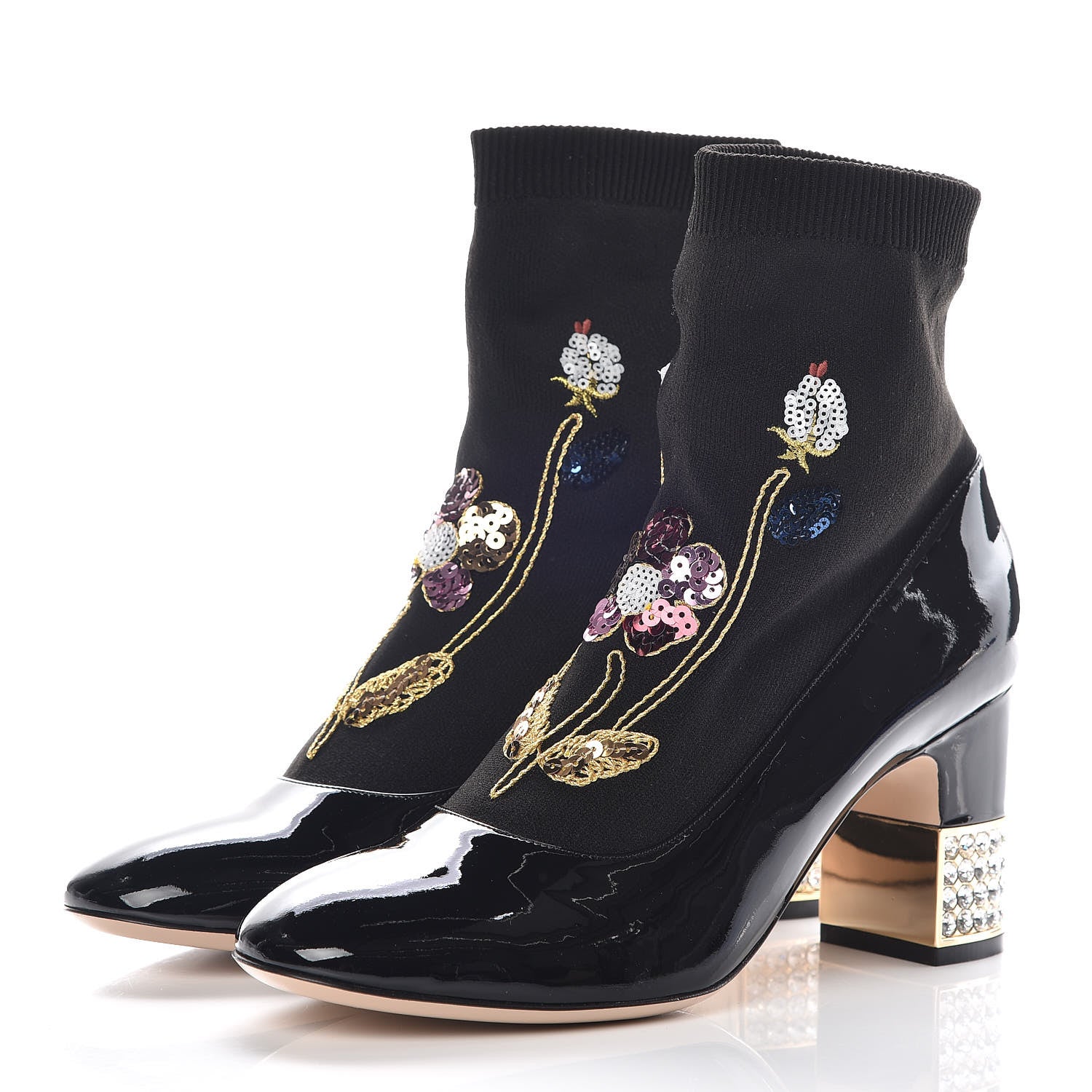Gucci Patent Calfskin Candy Sock Ankle Boots 38 Black 3 of 8
