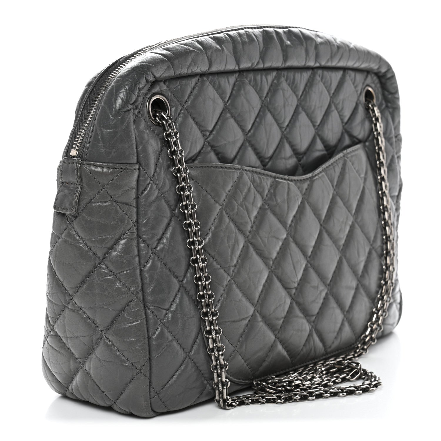 Chanel Aged Calfskin Quilted Large Reissue Camera Case Grey