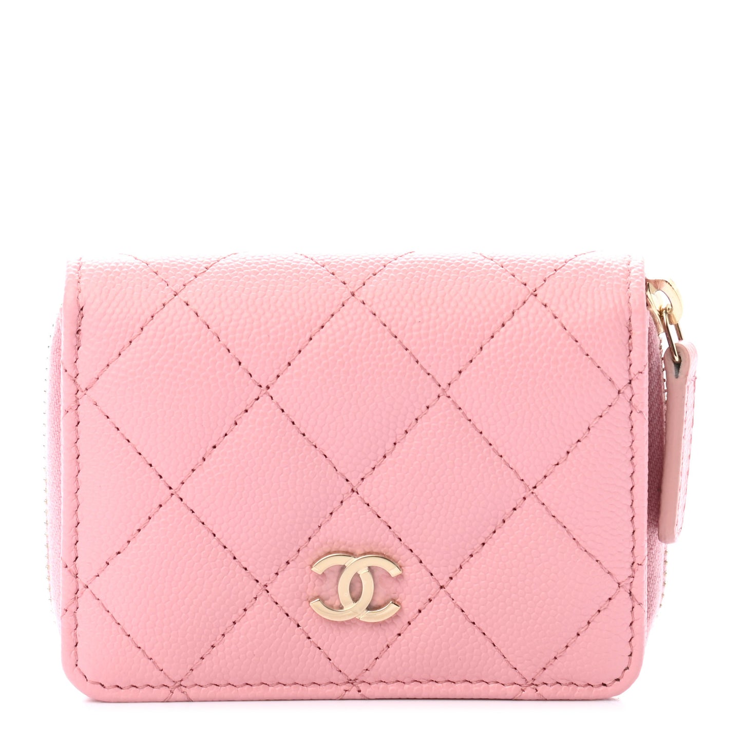 Caviar Quilted Compact Zipped Wallet Pink