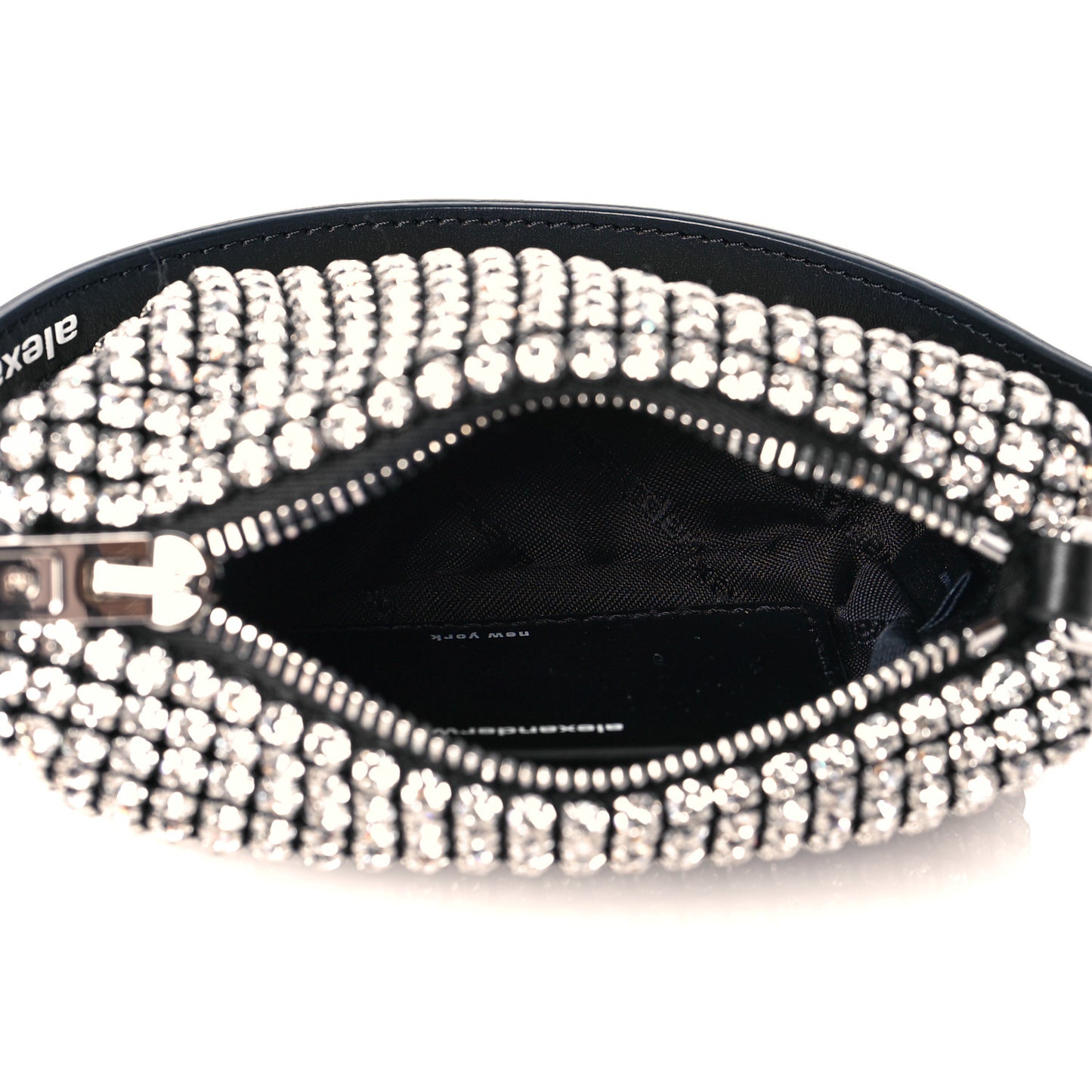 Mesh Crystal Rhinestone Mini Heiress Pouch Black Silver