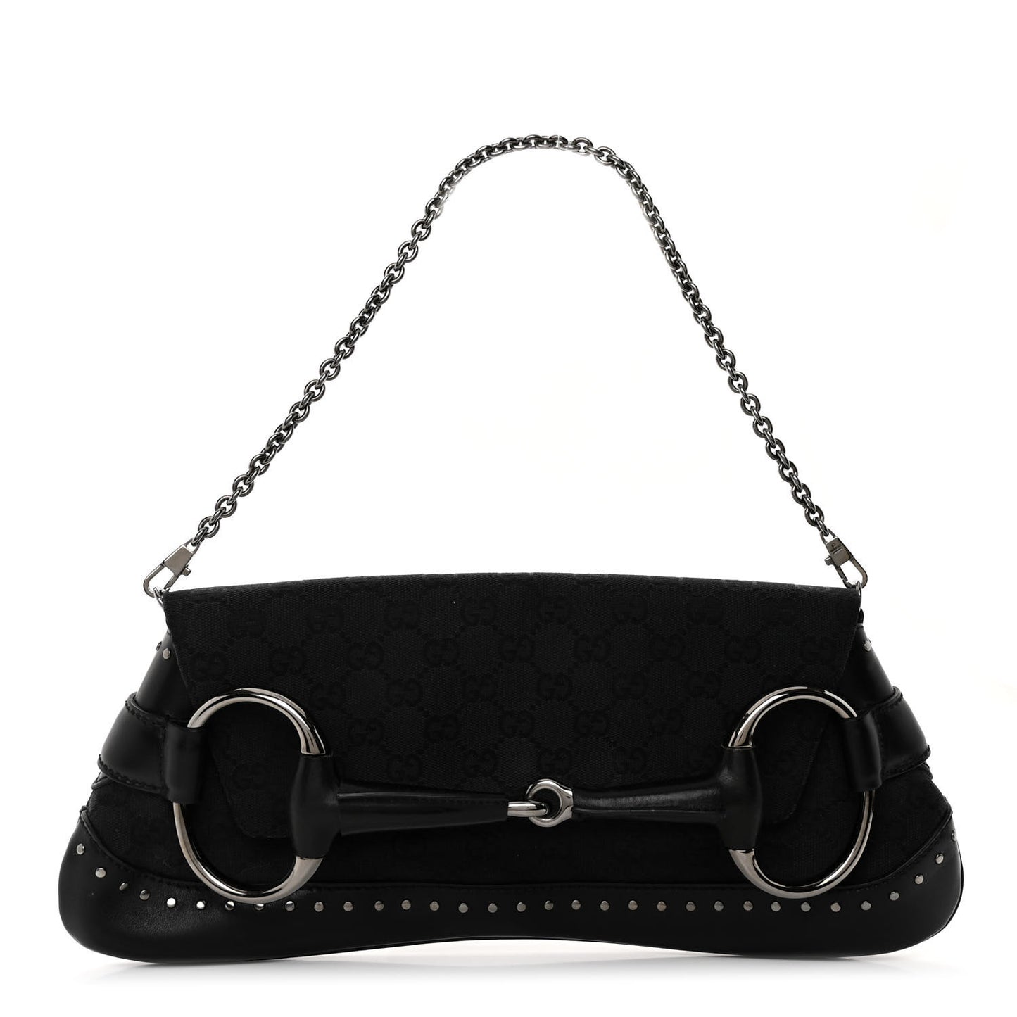 Monogram Studded Horsebit Clutch Black