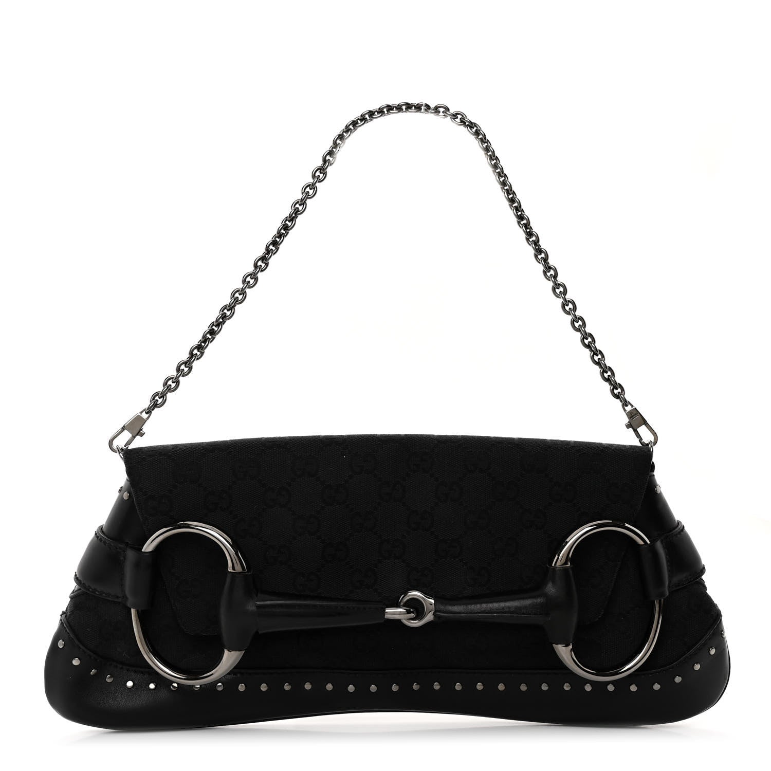 Gucci Monogram Studded Horsebit Clutch Black 1 of 10