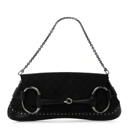 Gucci Monogram Studded Horsebit Clutch Black 1 of 10