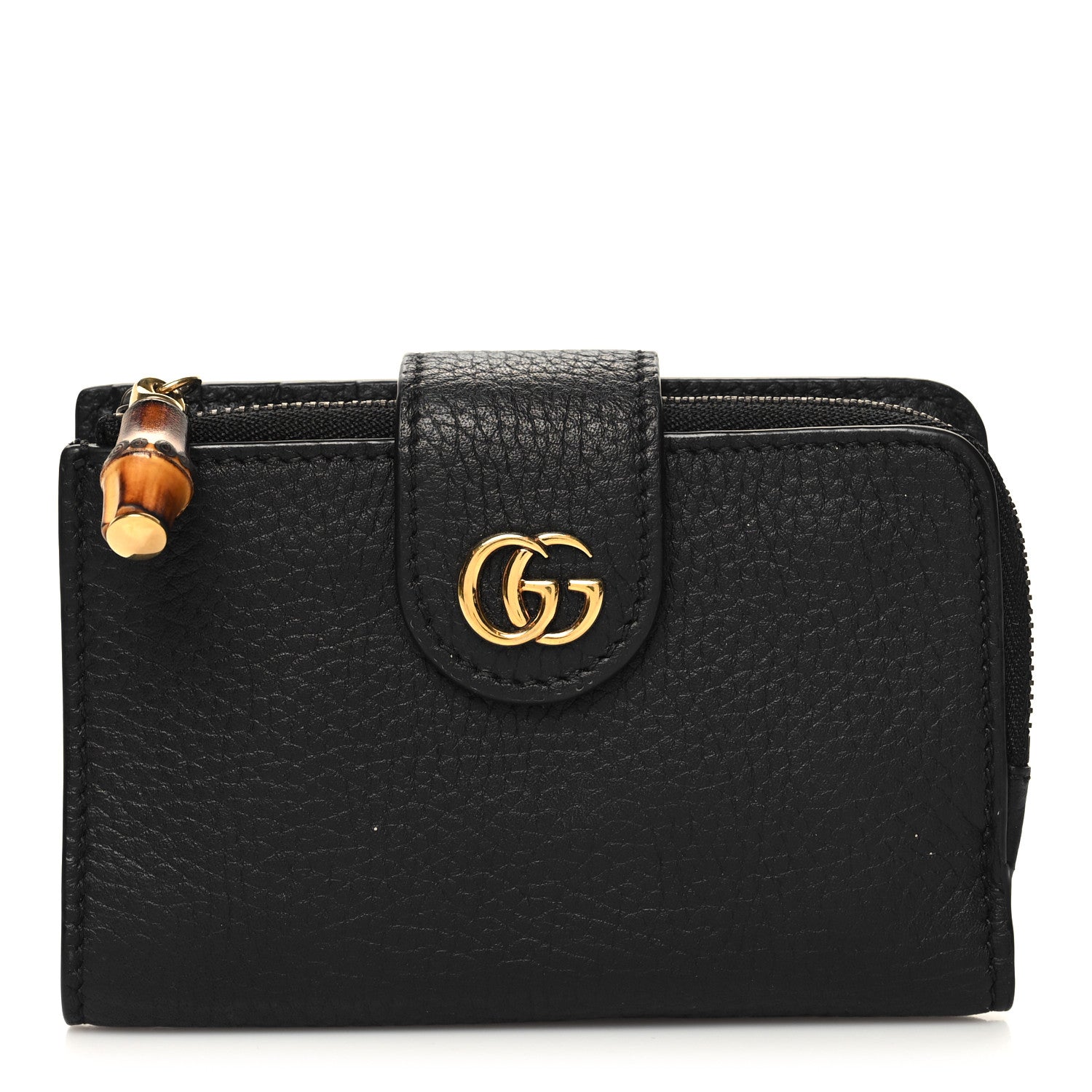 Gucci Piuma Calfskin Medium Bamboo Double G Wallet Black 1 of 10