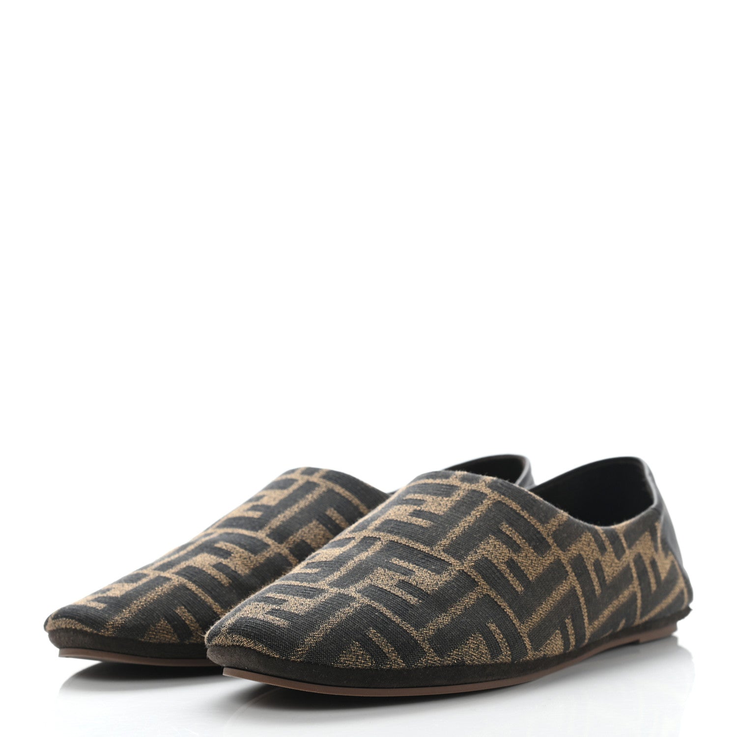 Fendi Fabric Jacquard Nappa FF Slippers 36 Tobacco Moro Black 3 of 10