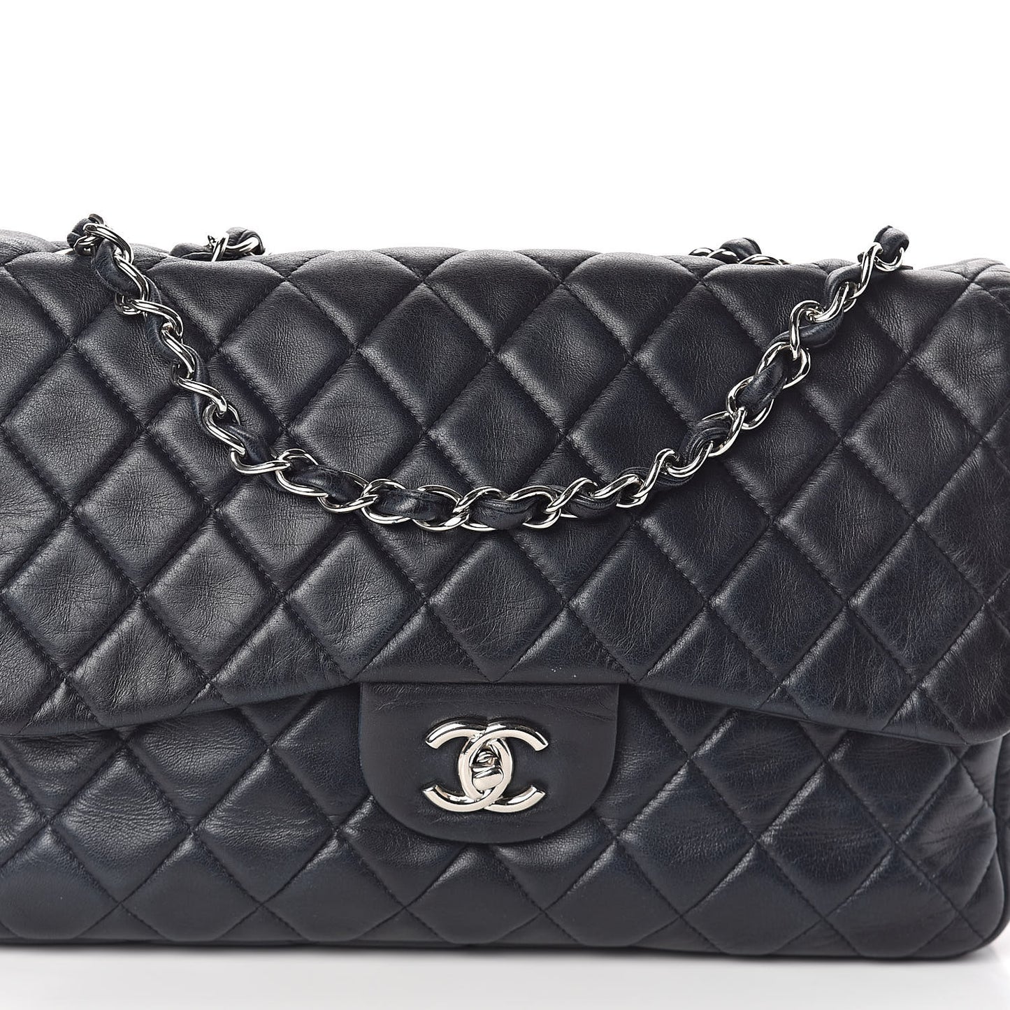 Lambskin Quilted Jumbo Single Flap Blue