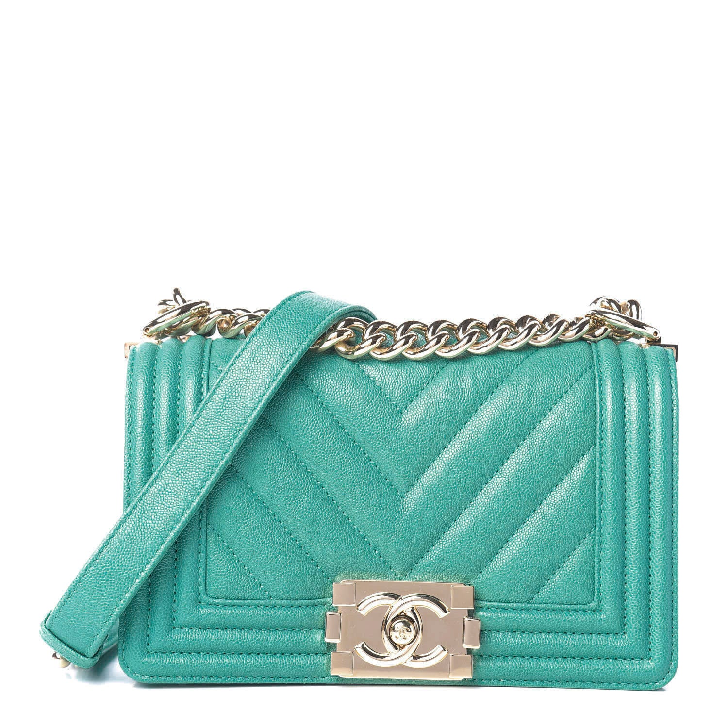 Chanel Caviar Chevron Quilted Small Boy Flap Green 1 of 11