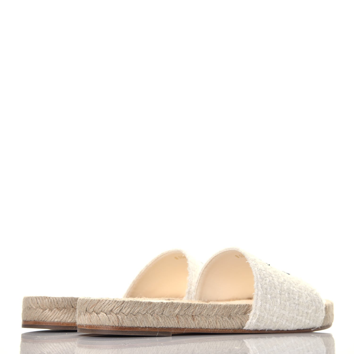Chanel Tweed Grosgrain CC Espadrille Slip On Sandals 37 White Black 4 of 9