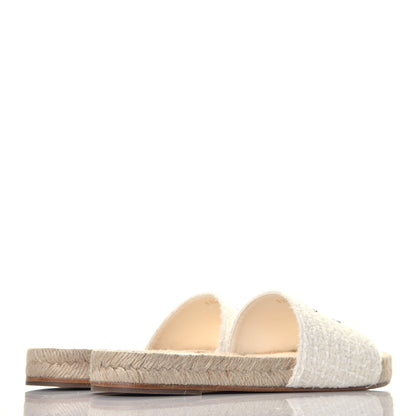 Chanel Tweed Grosgrain CC Espadrille Slip On Sandals 37 White Black 4 of 9