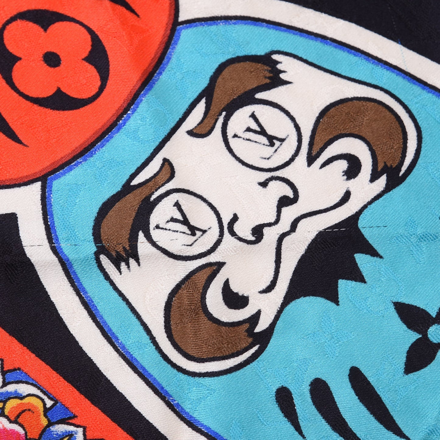 Silk Wool Monogram Kabuki Stickers Shawl Black