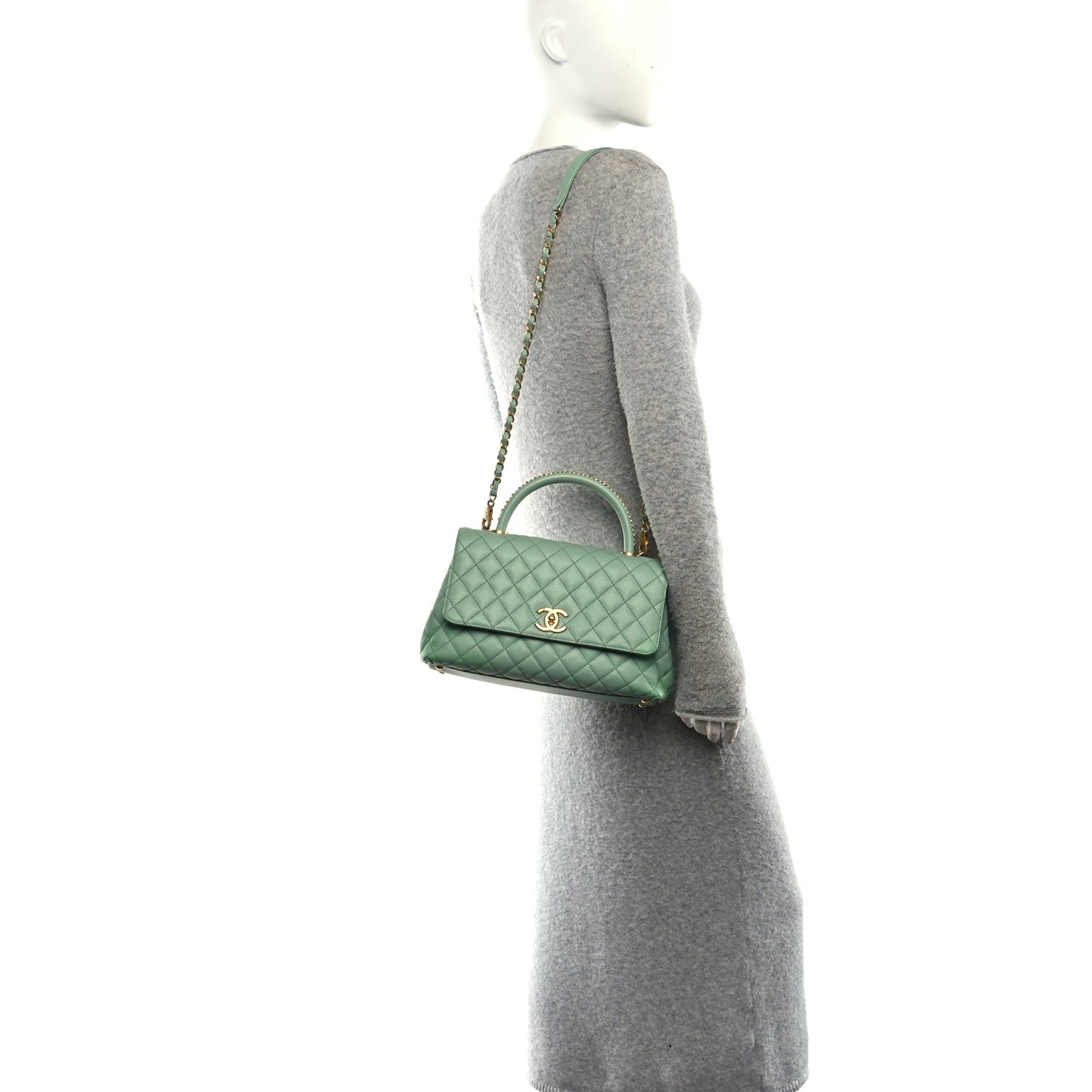 Caviar Quilted Small Coco Chain Handle Flap Light Green