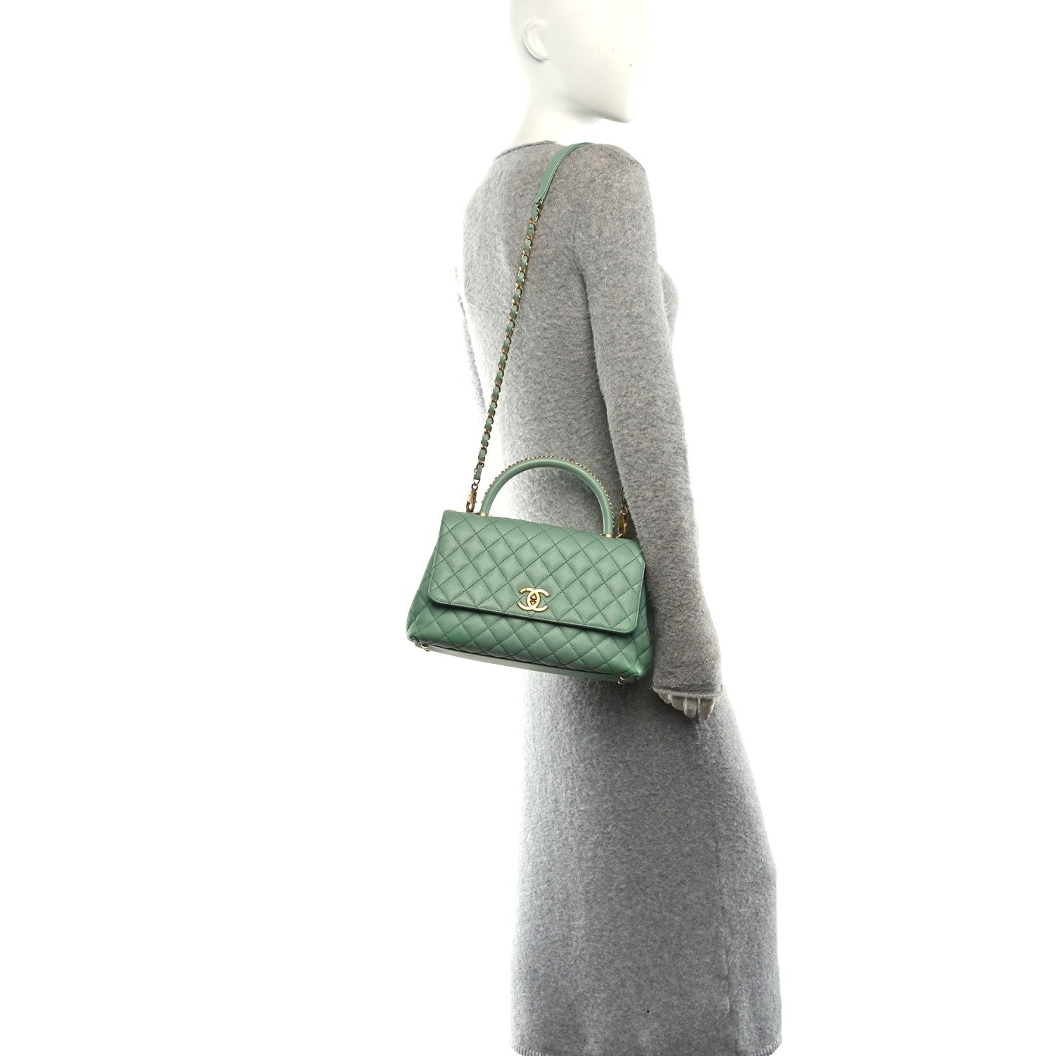 Chanel Caviar Quilted Small Coco Chain Handle Flap Light Green 2 of 10