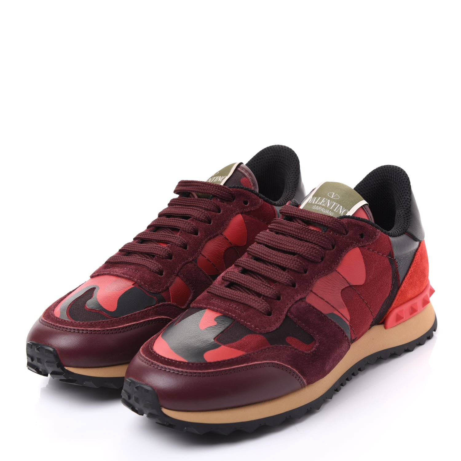 Valentino Garavani Nappa Suede Camouflage Womens Rockrunner Sneakers 35 Rubin Scarlet 2 of 9