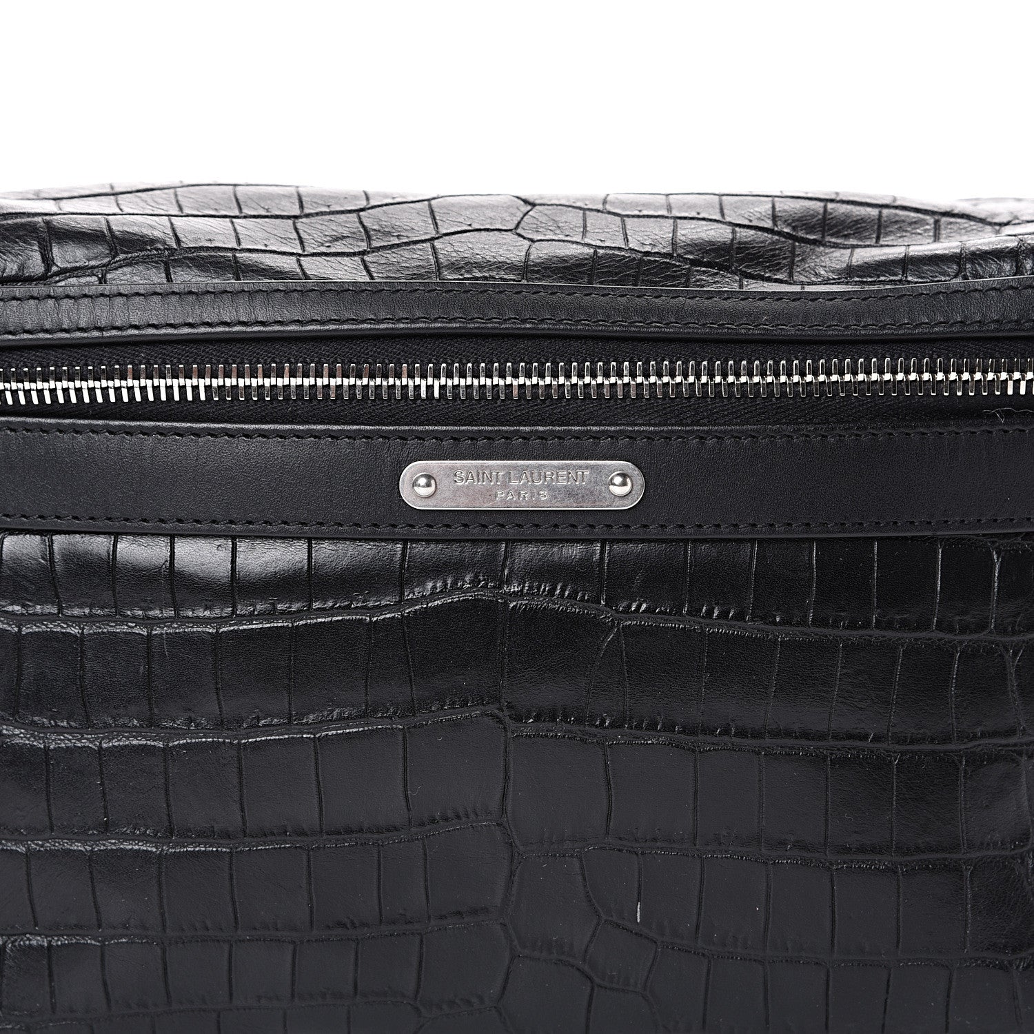 Saint Laurent Calfskin Crocodile Embossed City Belt Bag Black 7 of 10