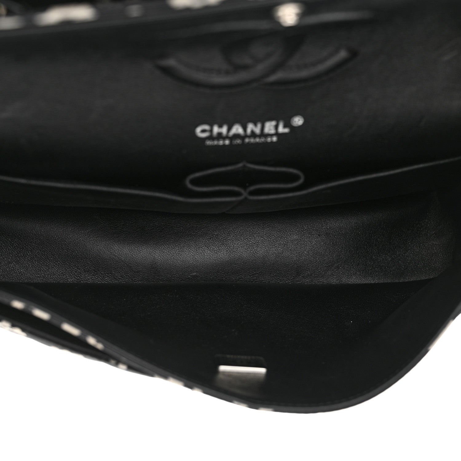 Chanel Canvas Floral Printed Quilted Medium Double Flap Black White 5 of 11
