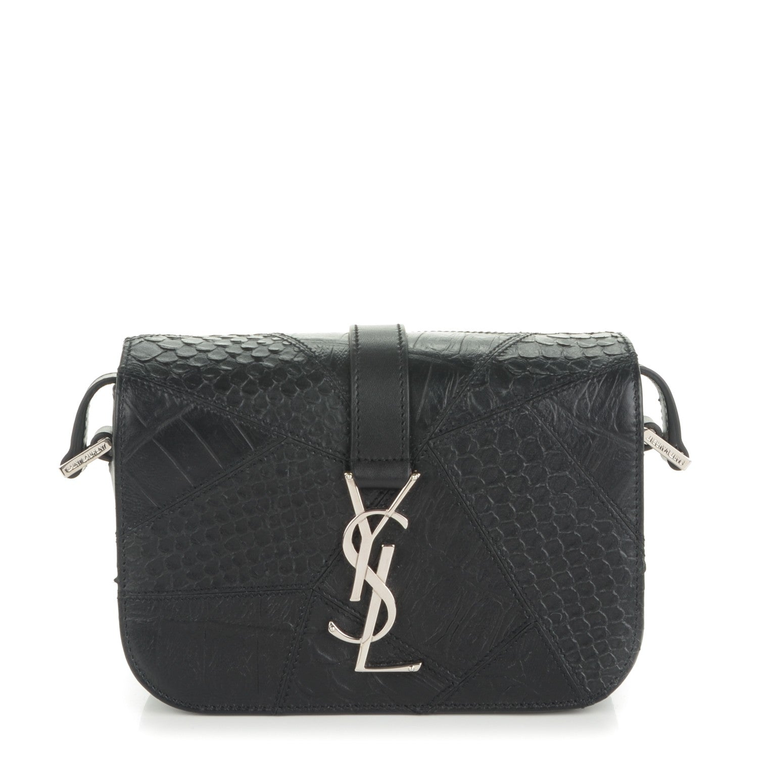 Saint Laurent Reptile Calfskin Embossed Patchwork Small Classic Monogram Universite Bag Black 1 of 6