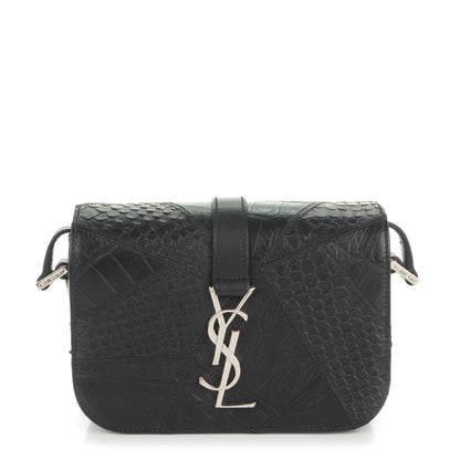 Saint Laurent Reptile Calfskin Embossed Patchwork Small Classic Monogram Universite Bag Black 1 of 6