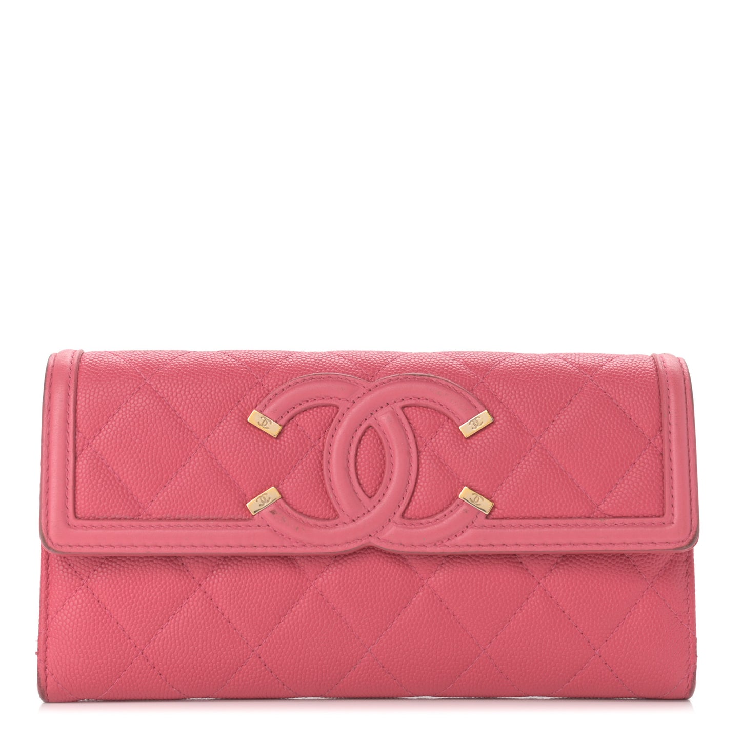 Caviar Quilted Large Filigree Gusset Flap Wallet Pink