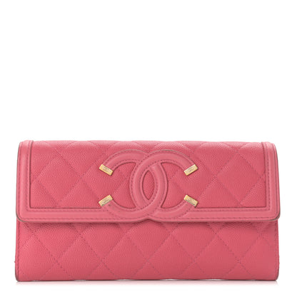Chanel Caviar Quilted Large Filigree Gusset Flap Wallet Pink 1 of 14