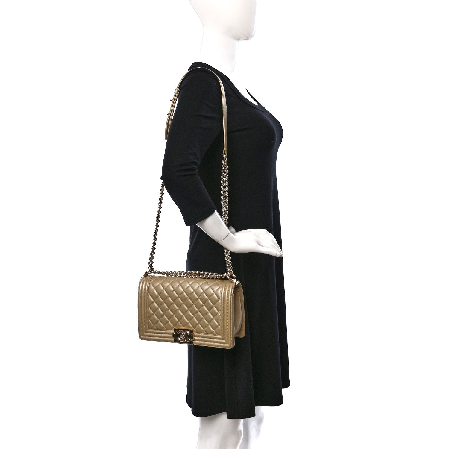 Chanel Metallic Caviar Quilted Medium Boy Flap Light Gold 2 of 9