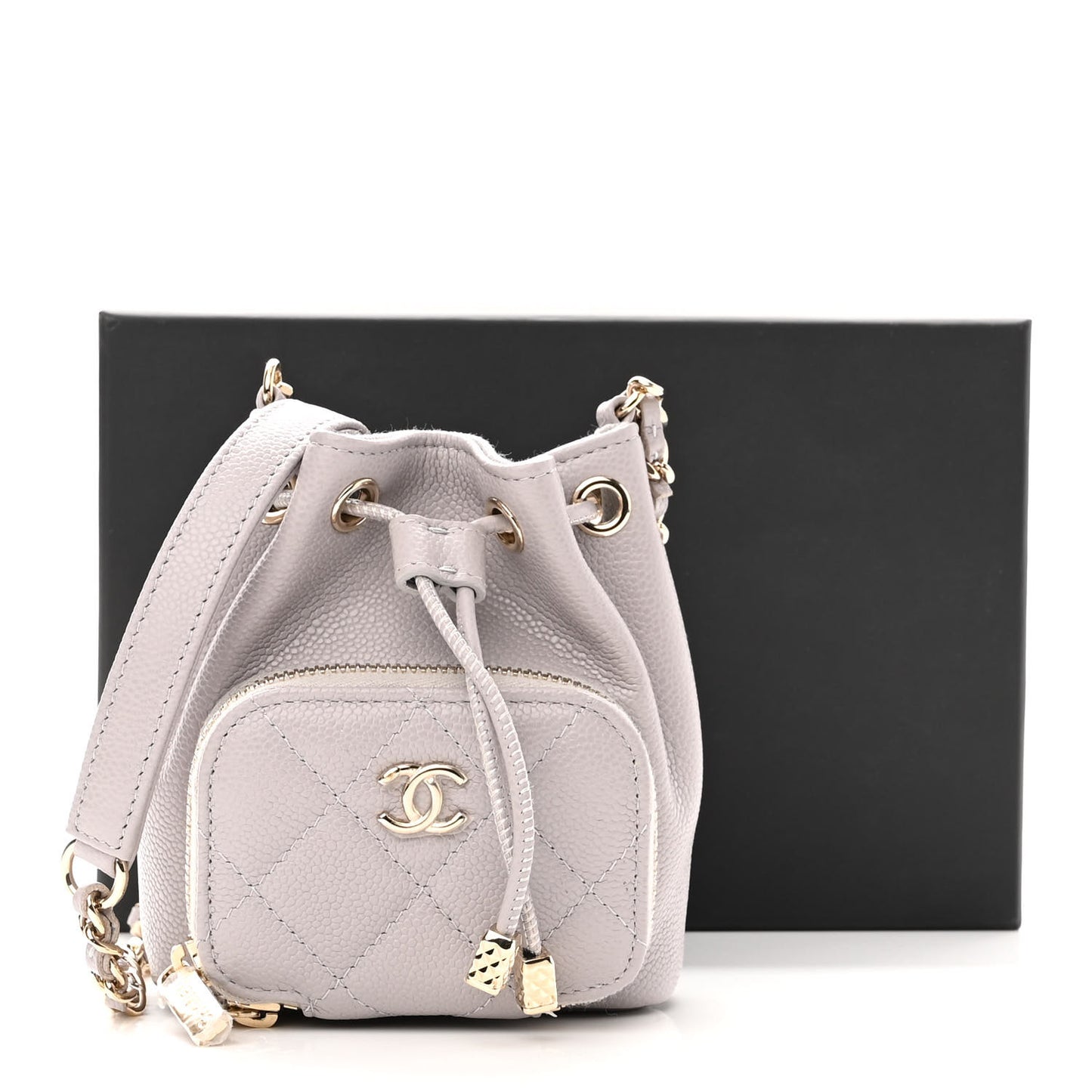 Caviar Quilted Mini CC Pocket Bucket Bag Grey