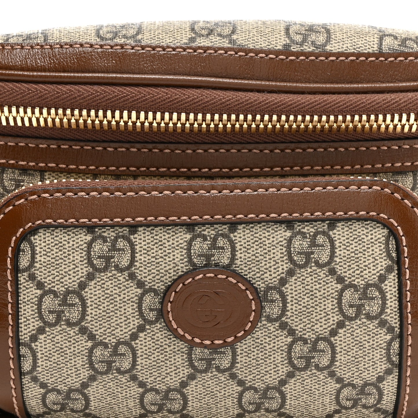 GG Supreme Monogram Textured Calfskin Retro Interlocking G Belt Bag Beige Ebony Brown Sugar