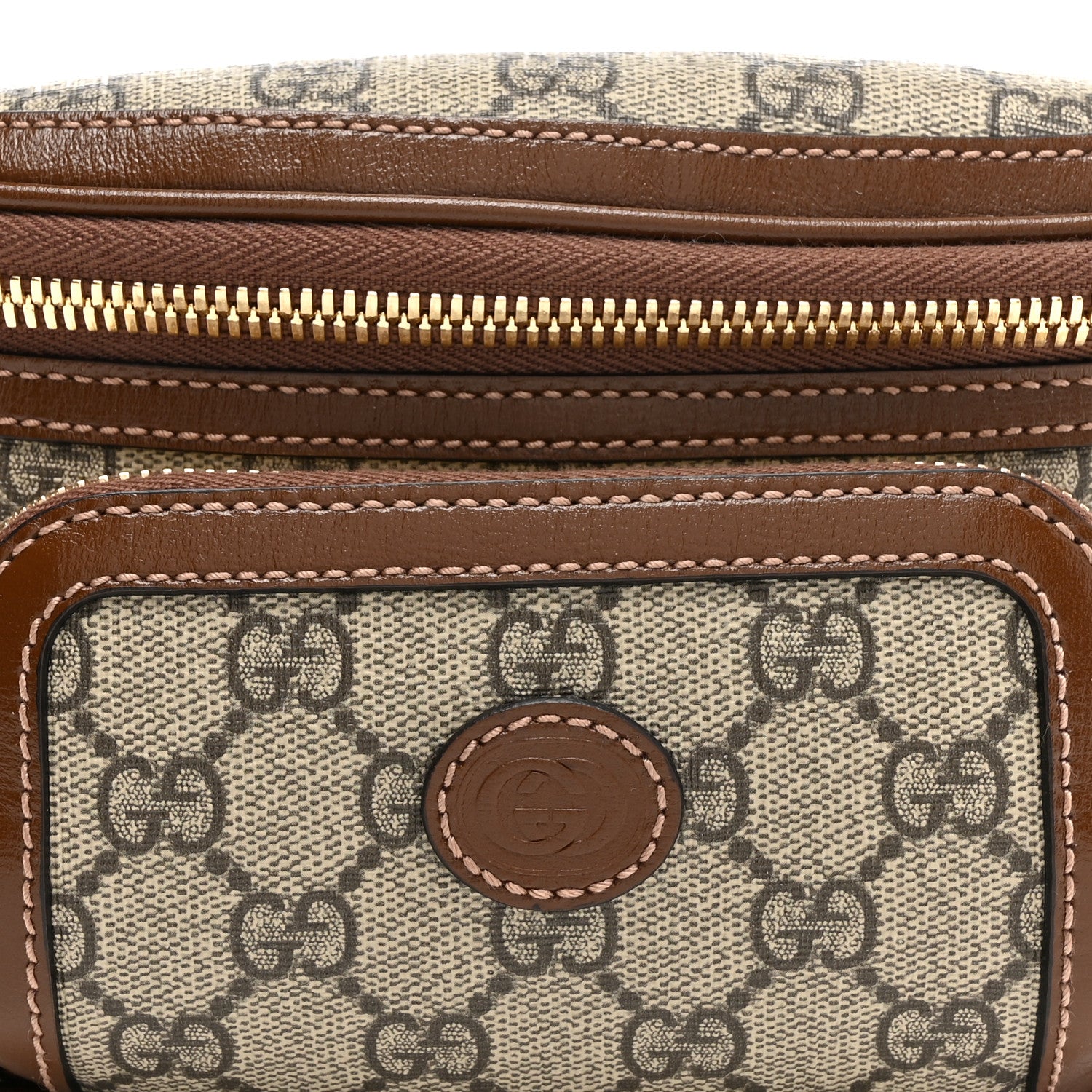 Gucci GG Supreme Monogram Textured Calfskin Retro Interlocking G Belt Bag Beige Ebony Brown Sugar 8 of 10