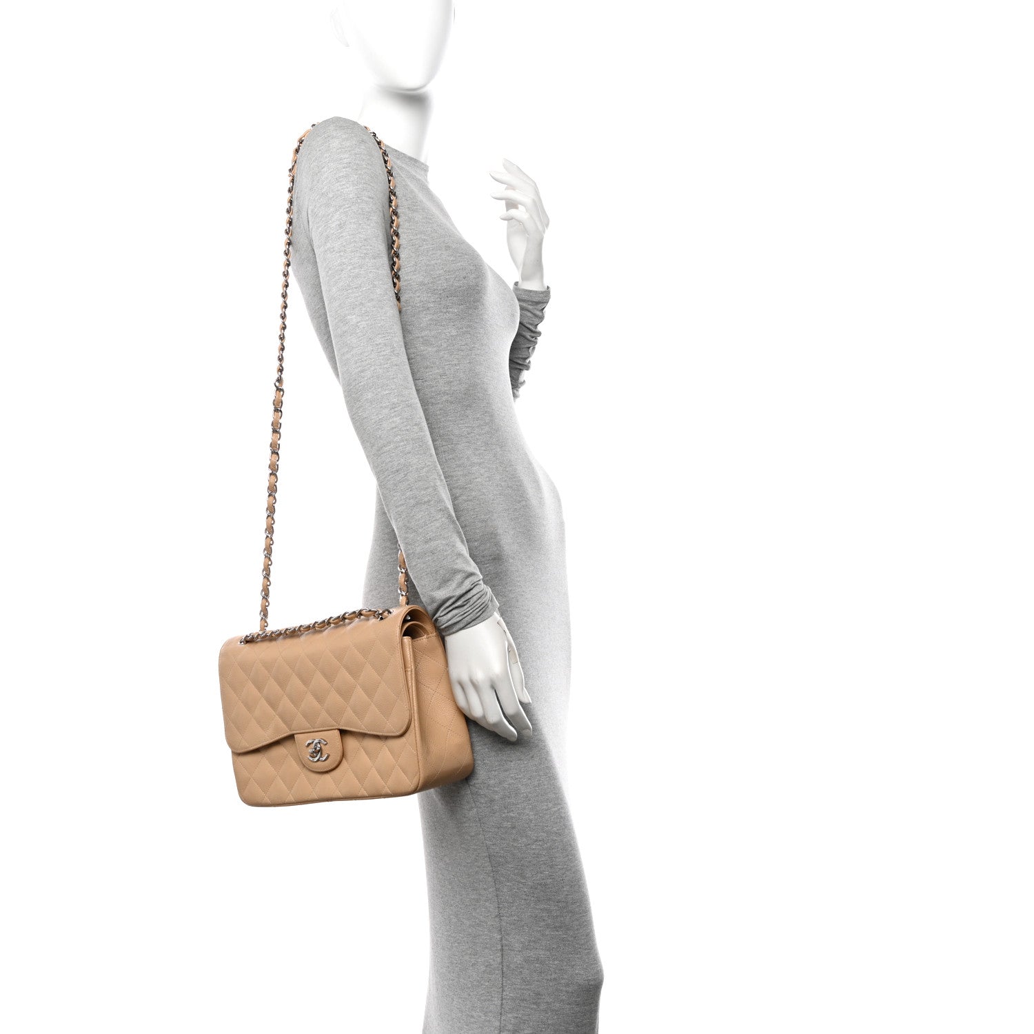 Chanel Caviar Quilted Jumbo Double Flap Beige 2 of 17