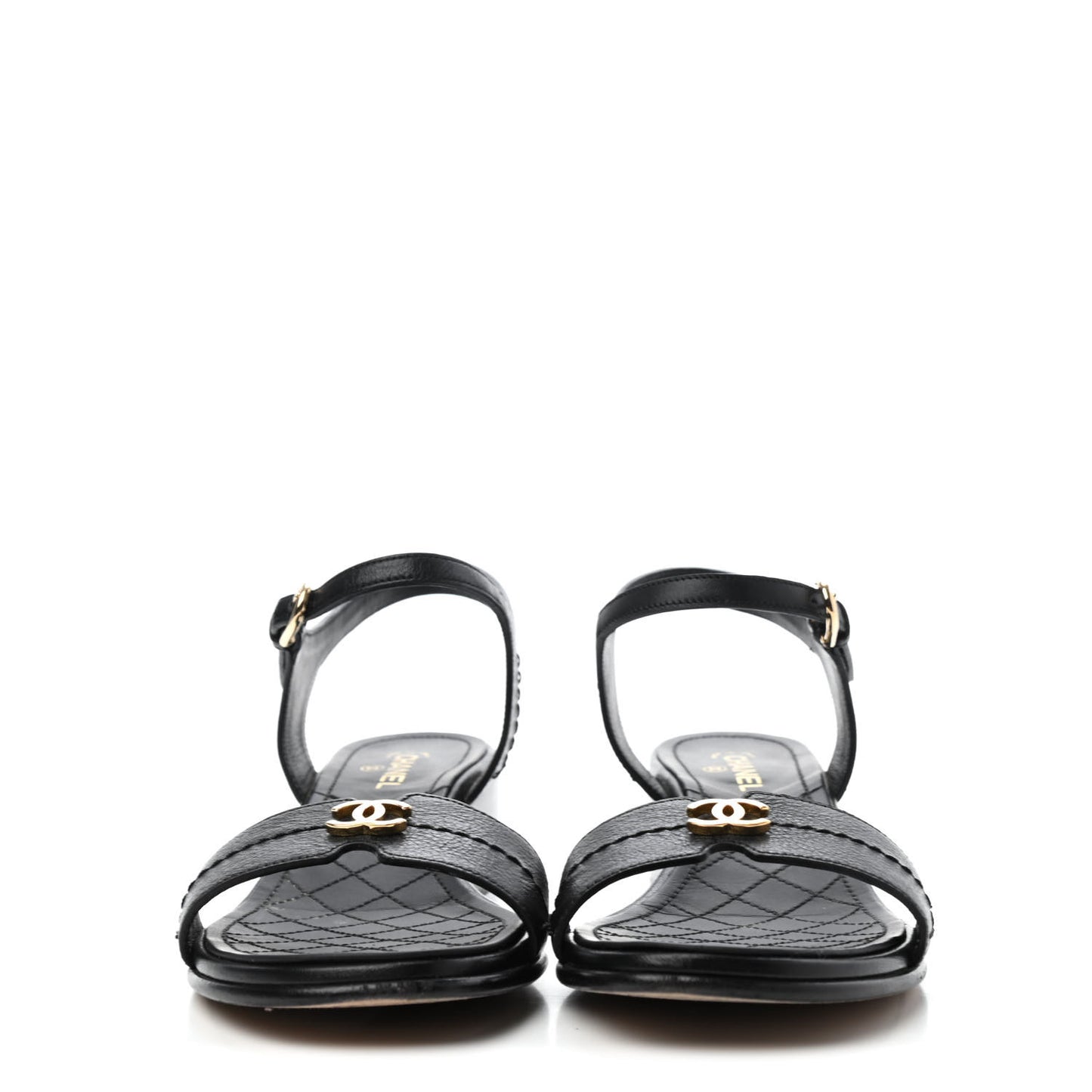 Calfskin CC Ankle Strap Sandals 38 Black