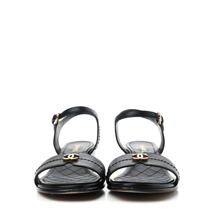 Chanel Calfskin CC Ankle Strap Sandals 38 Black 2 of 4