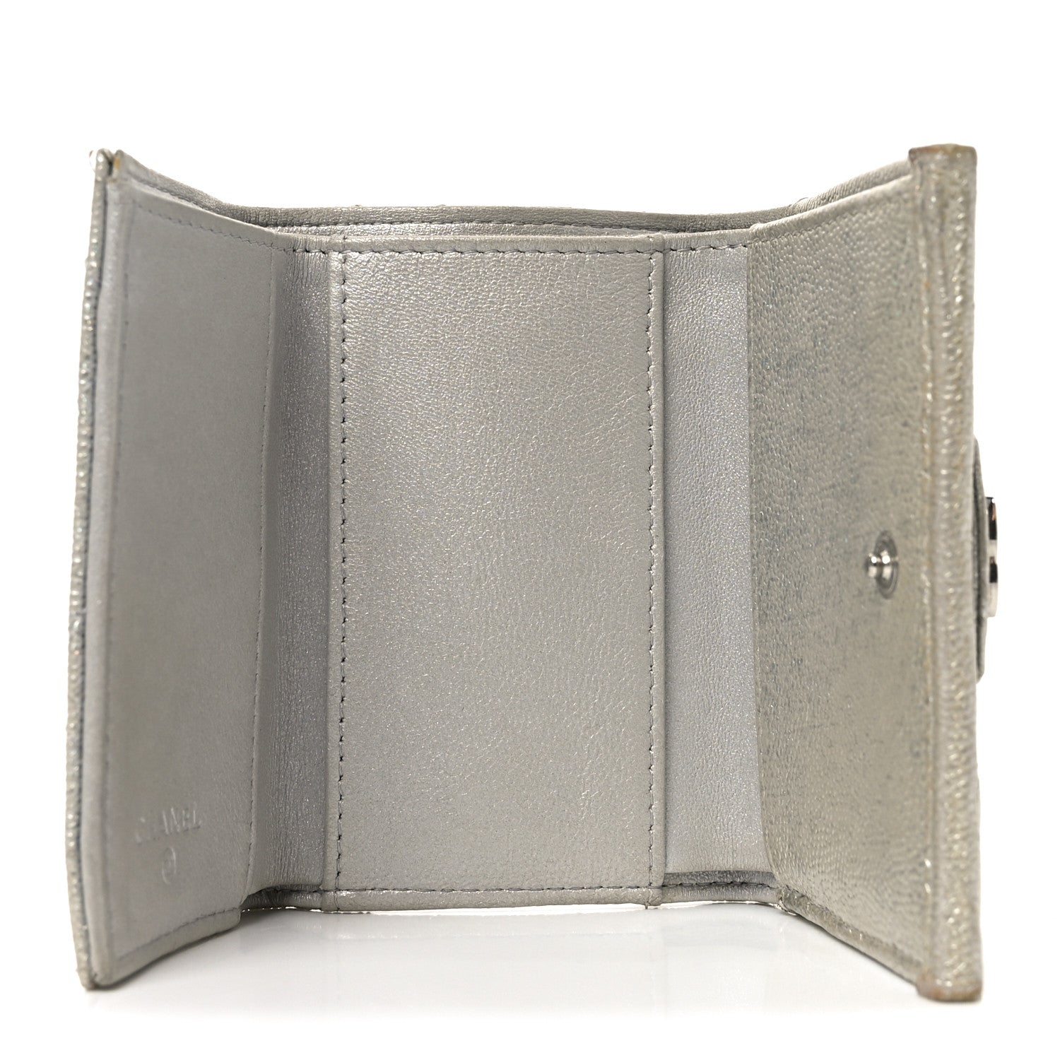 Chanel Metallic Caviar Quilted Double Flap Wallet Silver 5 of 9