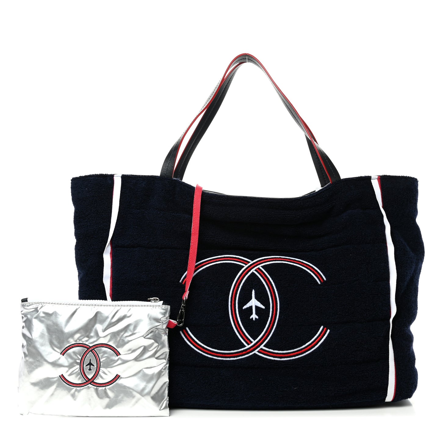 Reversible Chanel Airlines Tote Silver Navy