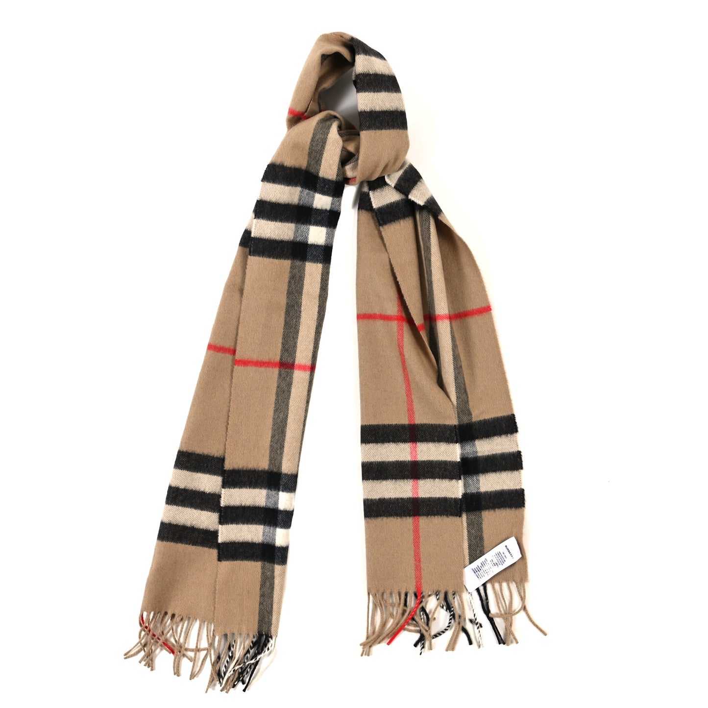 Cashmere House Check Fringe Scarf Camel