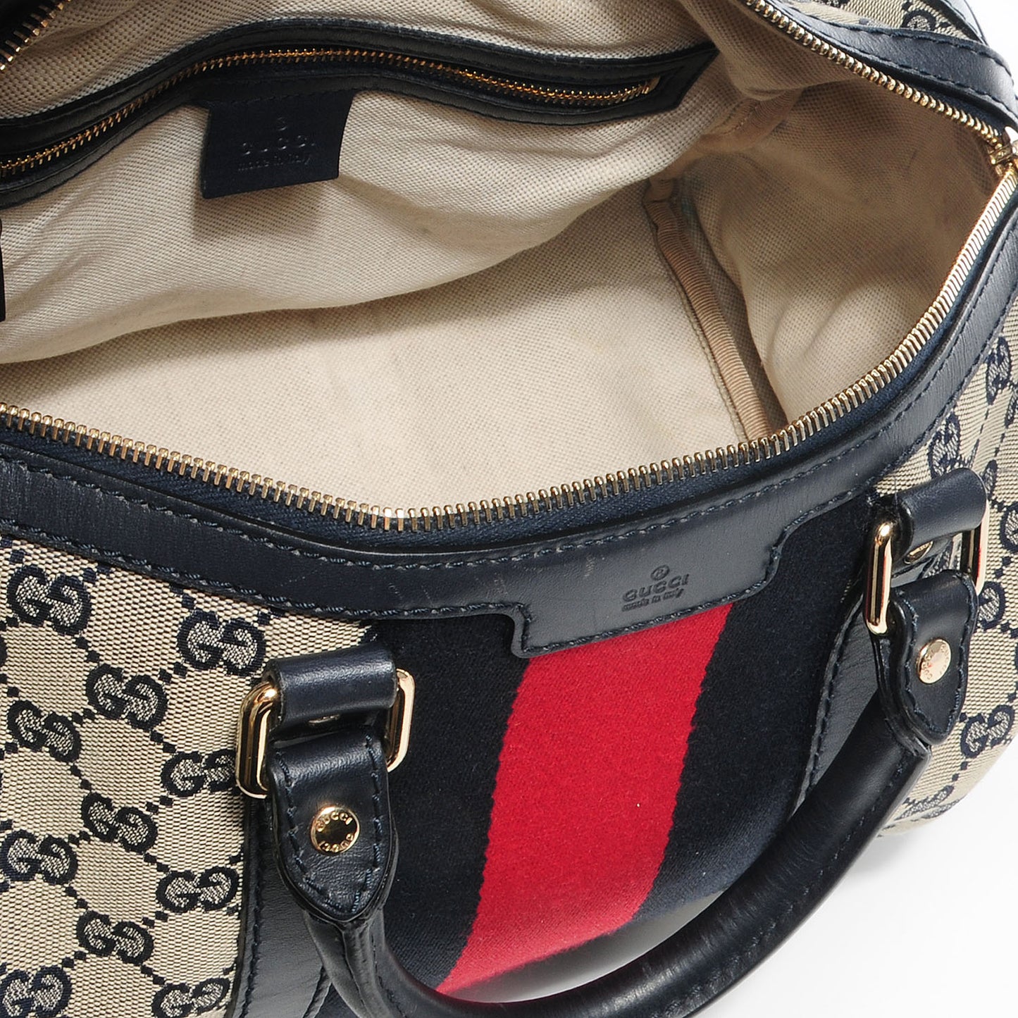 Monogram Selleria Calfskin Vintage Web Medium Boston Beige Blue