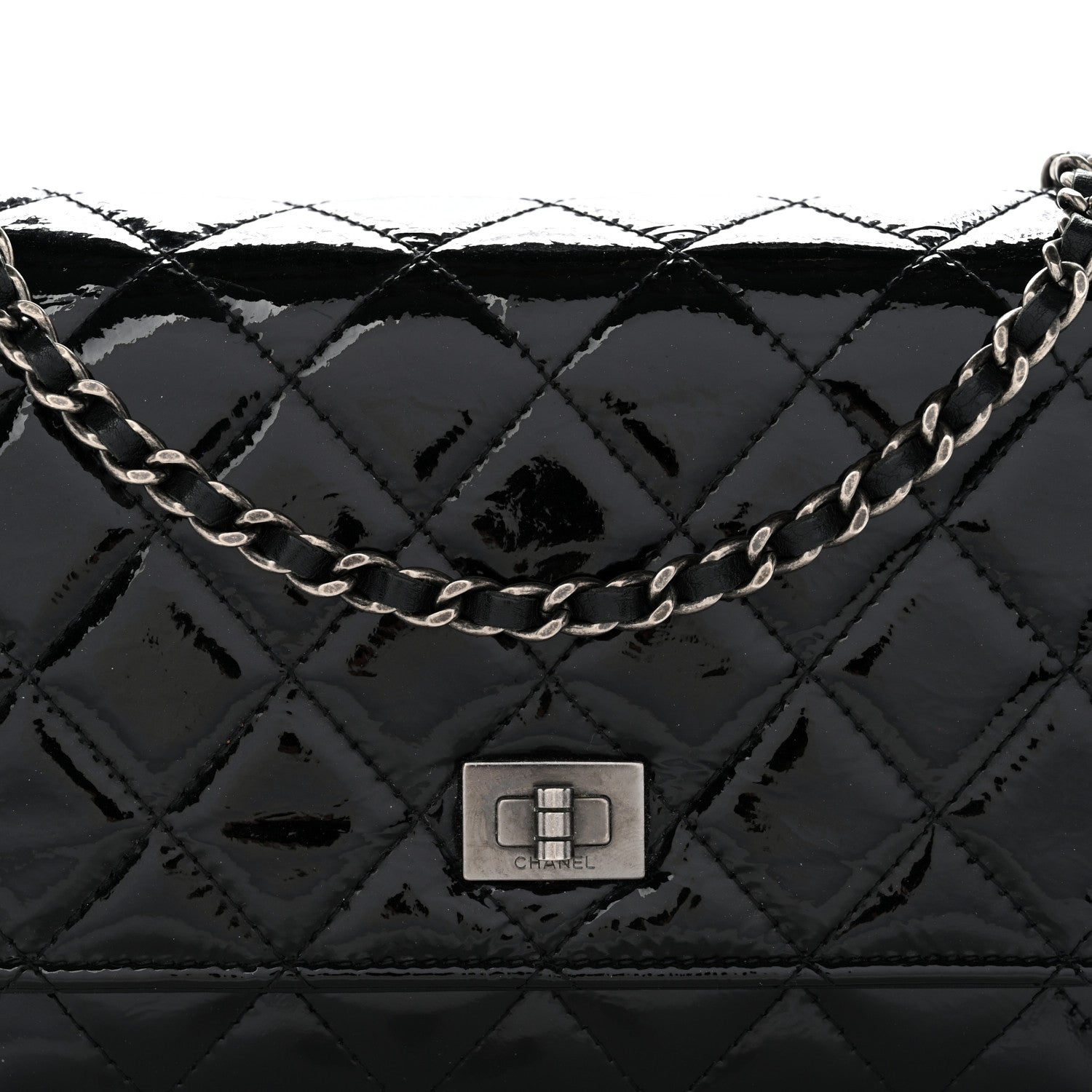 Chanel Distressed Patent Calfskin Quilted Reissue Wallet On Chain WOC Black 9 of 14