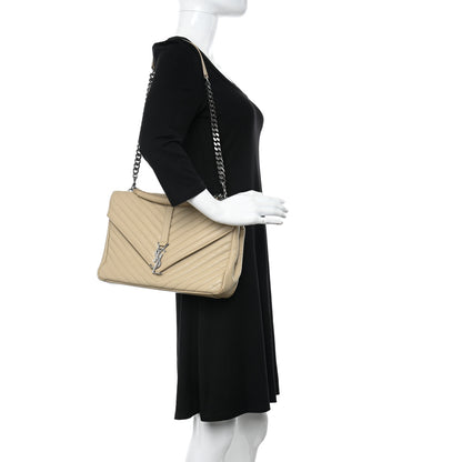 Saint Laurent Sheepskin Matelasse Chevron Monogram Large College Satchel Beige 2 of 18