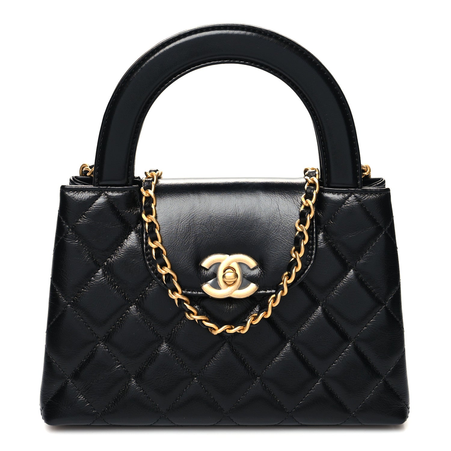 Chanel Shiny Aged Calfskin Quilted Nano Kelly Shopper Black 1 of 10