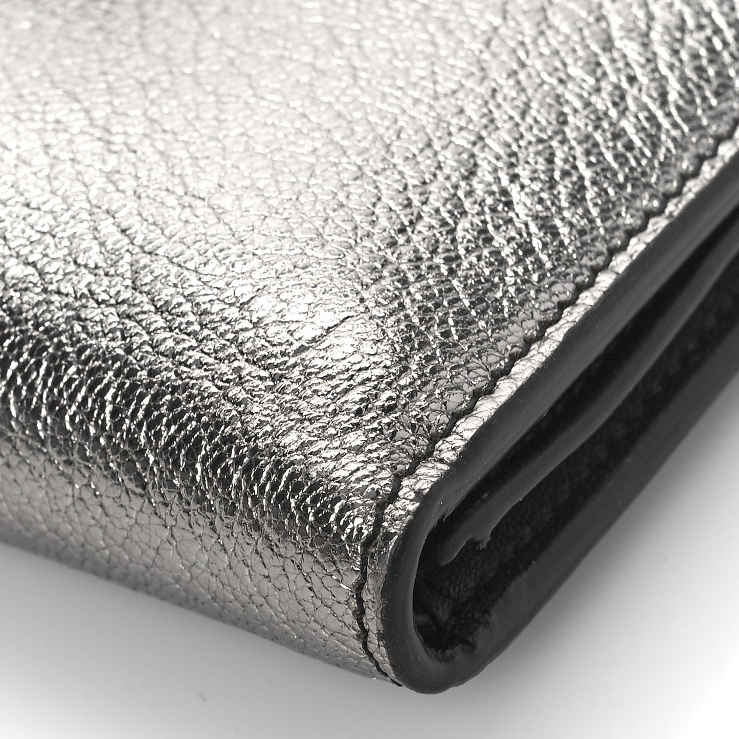 Metallic Calfskin Skull French Wallet Gunmetal