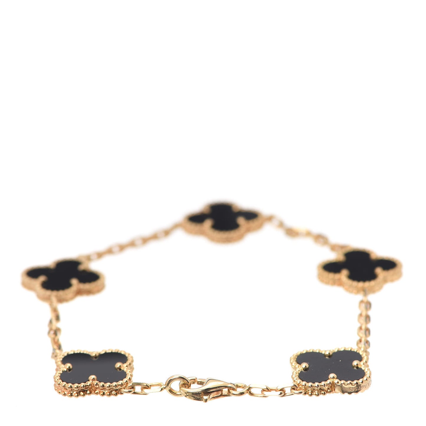18K Yellow Gold Black Onyx 5 Motifs Vintage Alhambra Bracelet