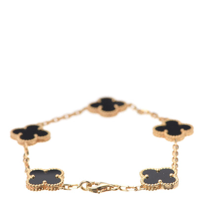 Van Cleef & Arpels 18K Yellow Gold Black Onyx 5 Motifs Vintage Alhambra Bracelet 2 of 5