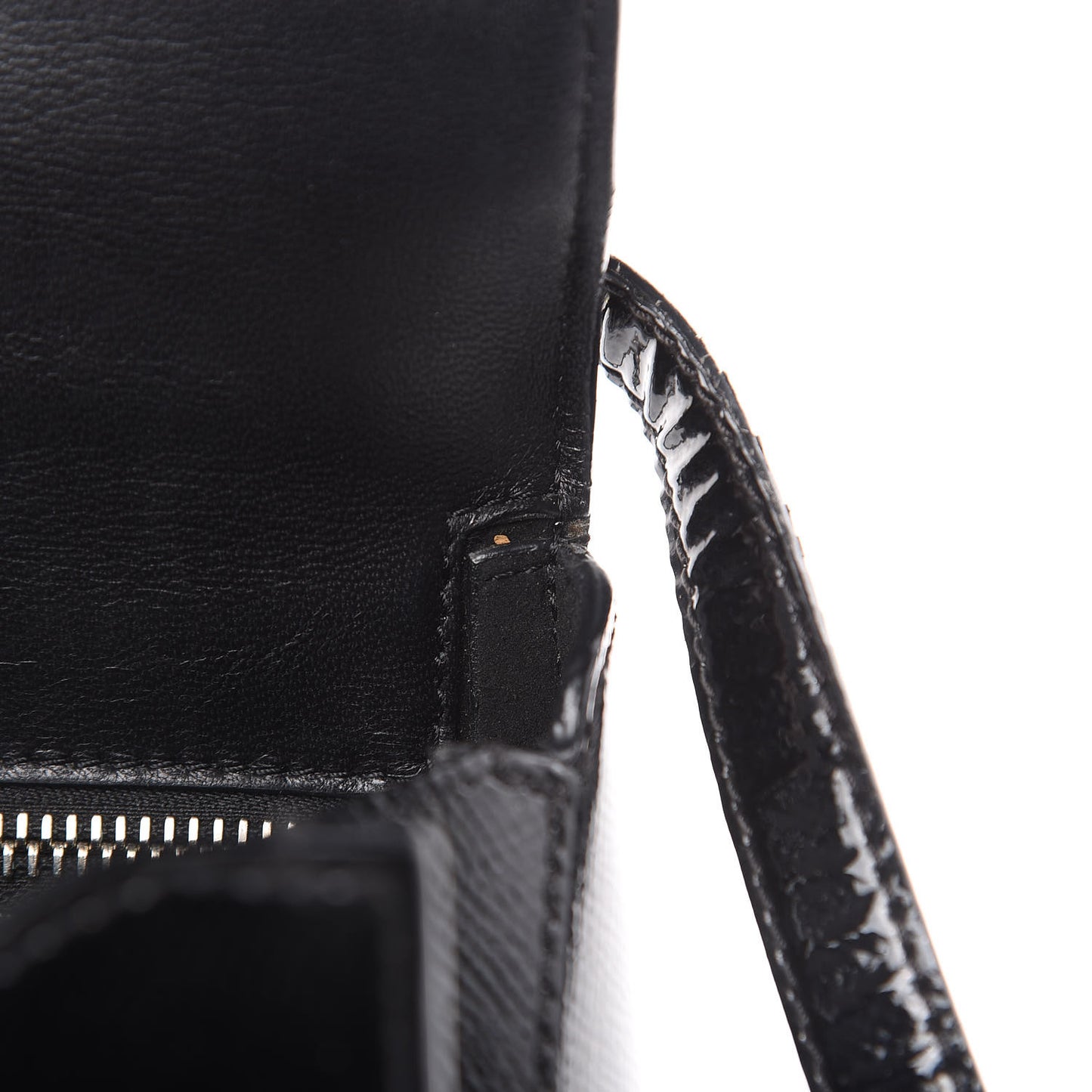 Textured Patent Calfskin Mini Pandora Box Crossbody Bag Black