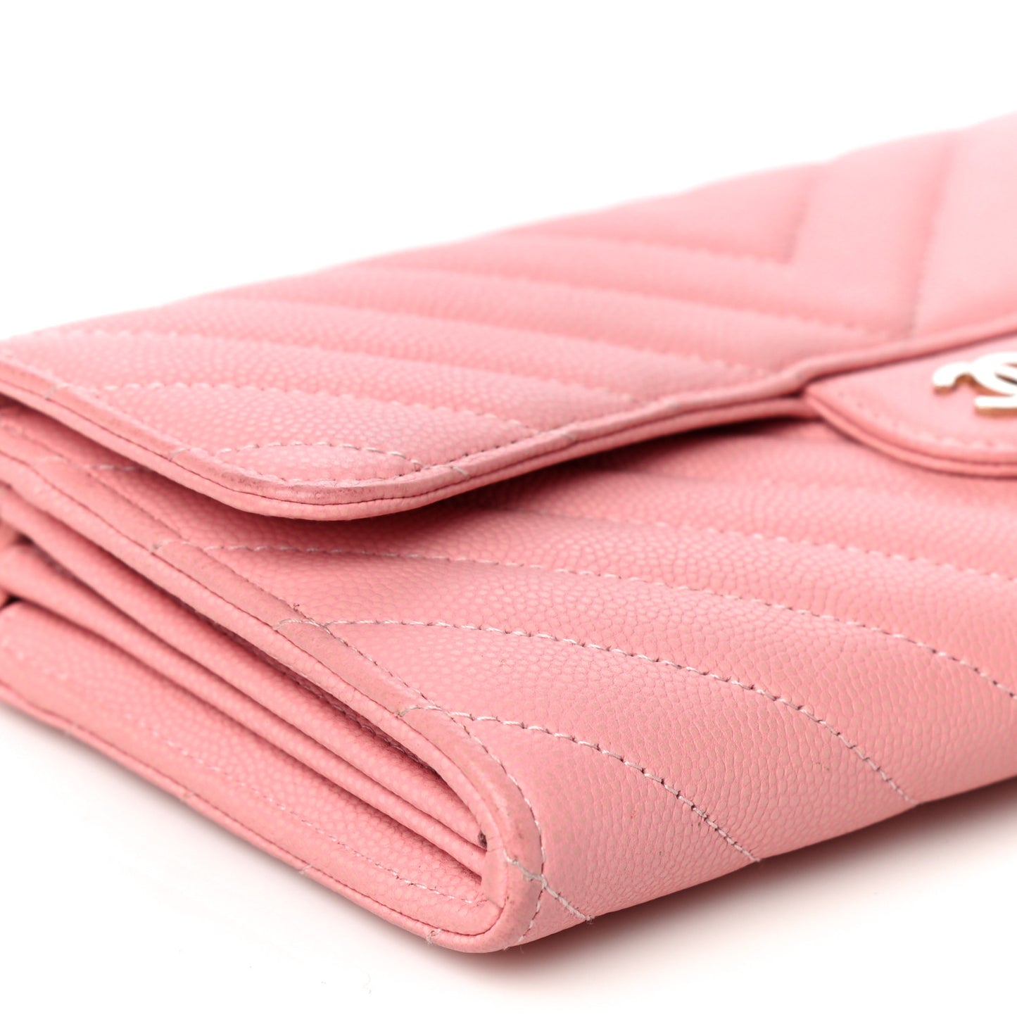 Caviar Chevron Quilted Large Gusset Flap Wallet Pink