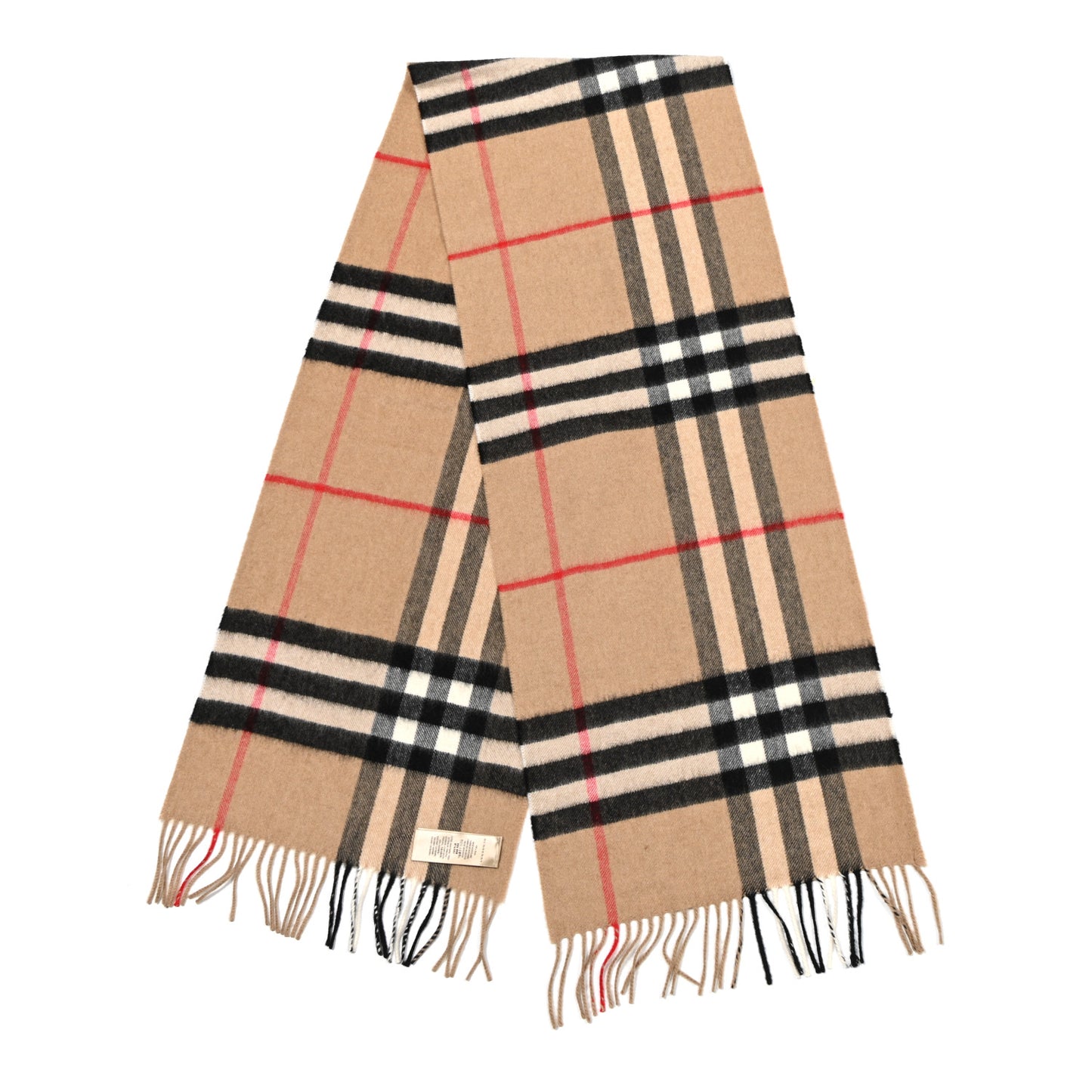 Cashmere Giant Heritage Check Fringe Scarf Camel
