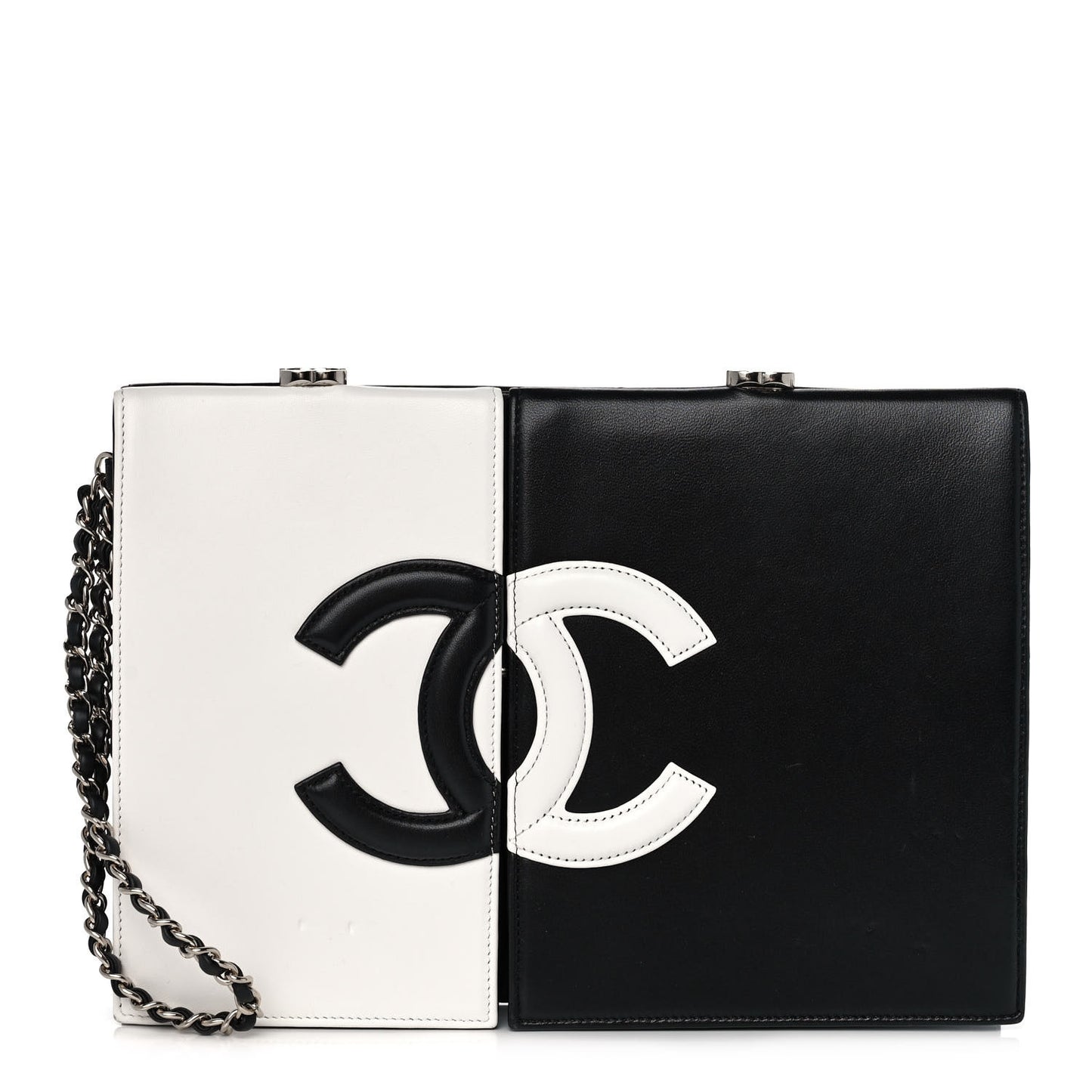 Lambskin CC Wristlet Clutch Black White