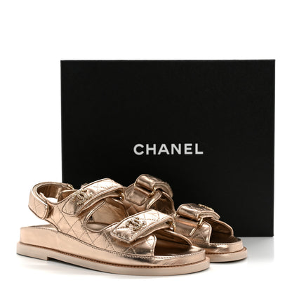 Chanel Iridescent Lambskin Quilted Velcro Dad Sandals 36.5 Light Bronze 10 of 10