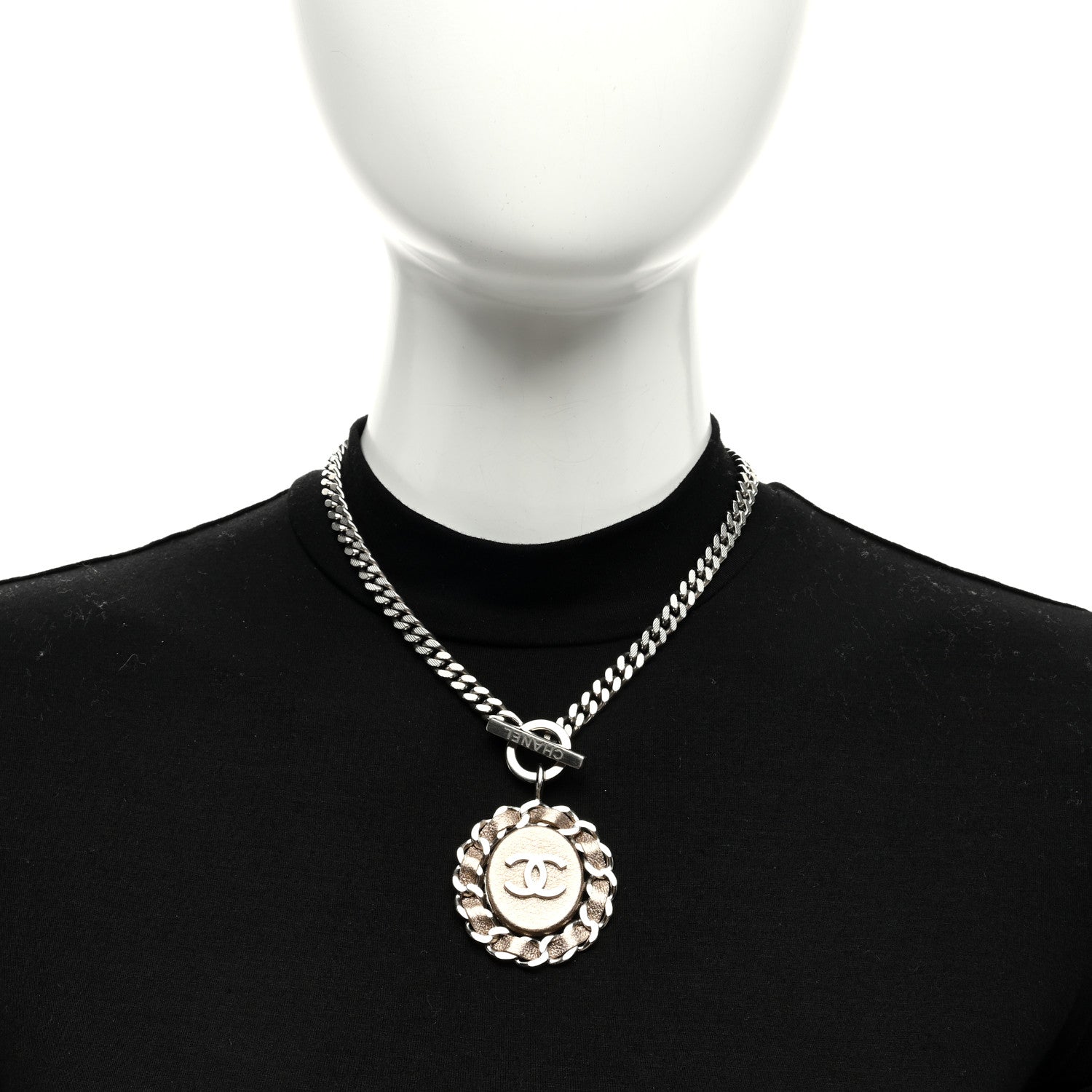Chanel Lambskin CC Chain Pendant Necklace Silver 2 of 4
