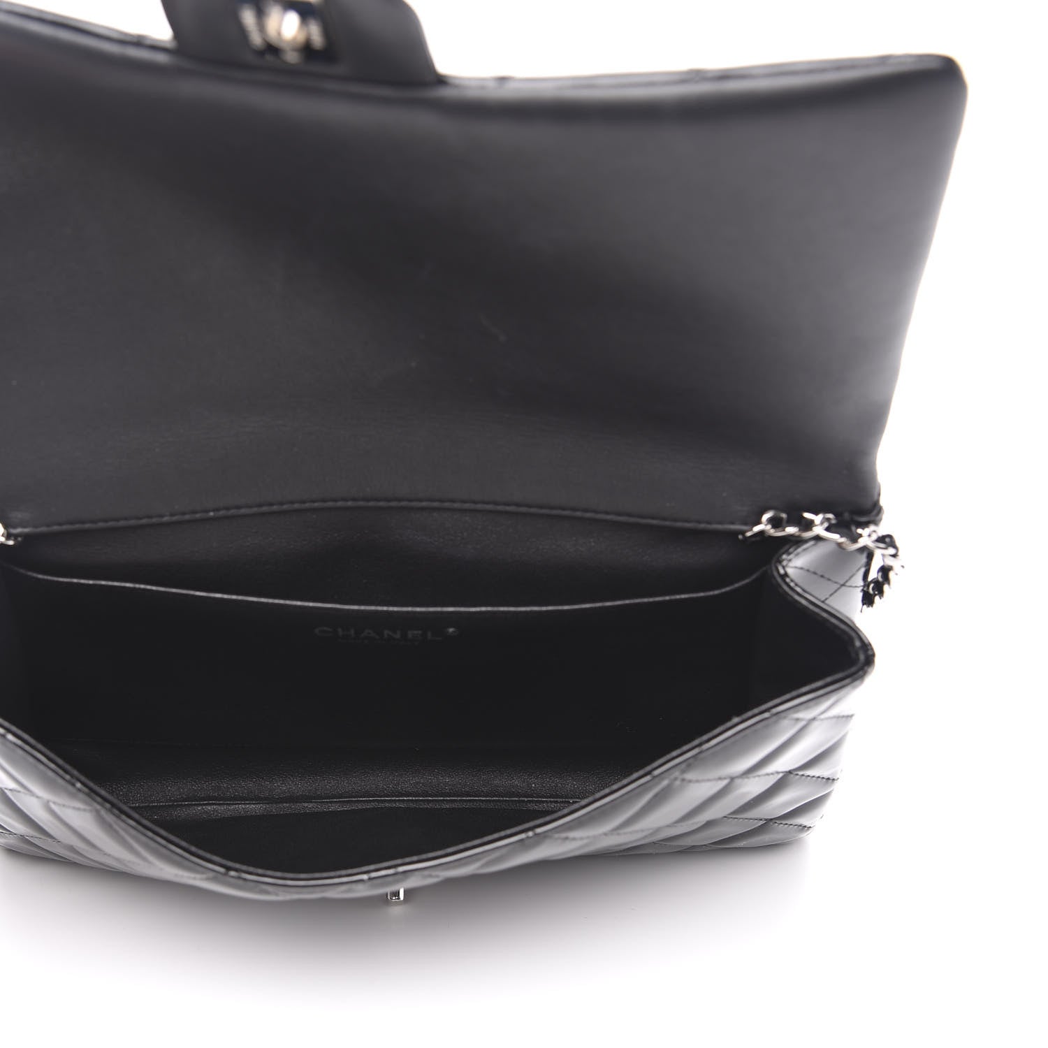 Chanel Striated Patent Quilted Clutch With Chain Flap Black 5 of 11