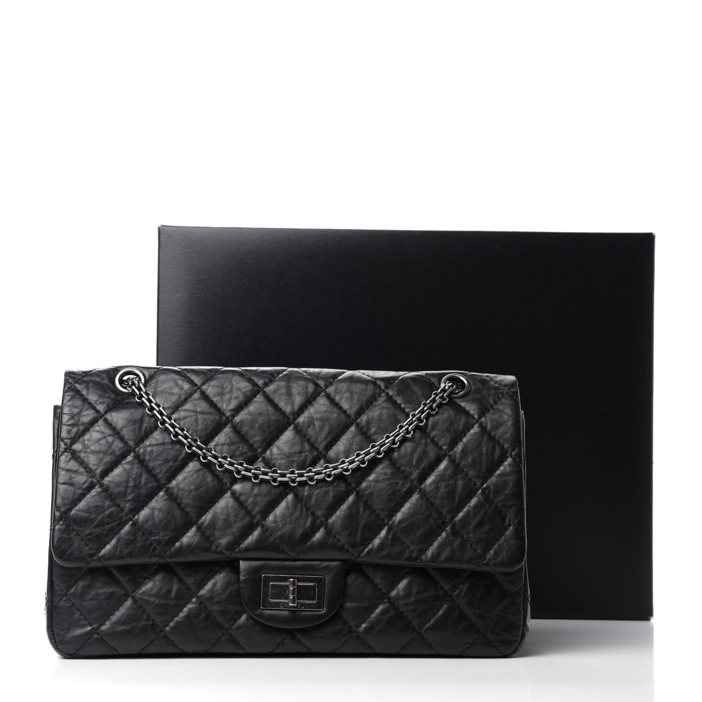 Aged Calfskin Quilted 2.55 Reissue 227 Flap Black